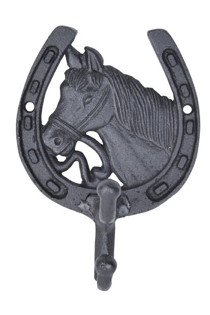 Trensenhalter Pferdekopf aus Gusseisen schwarz HKM